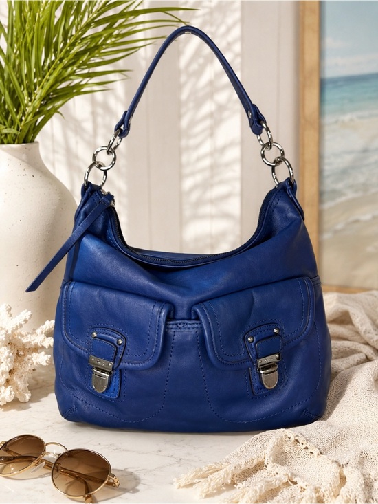 Coach Handbags - Coach Kristin Navy Cobalt Blue Leather Hobo Bag F23681 Push Lock Pockets